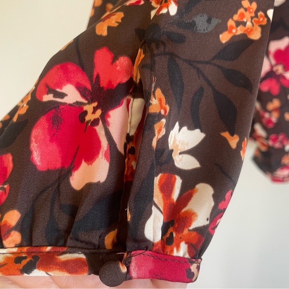 NWT Croft & Barrow Women's Long Sleeve Blouse Brown Floral Size XL - Picture 4 of 10